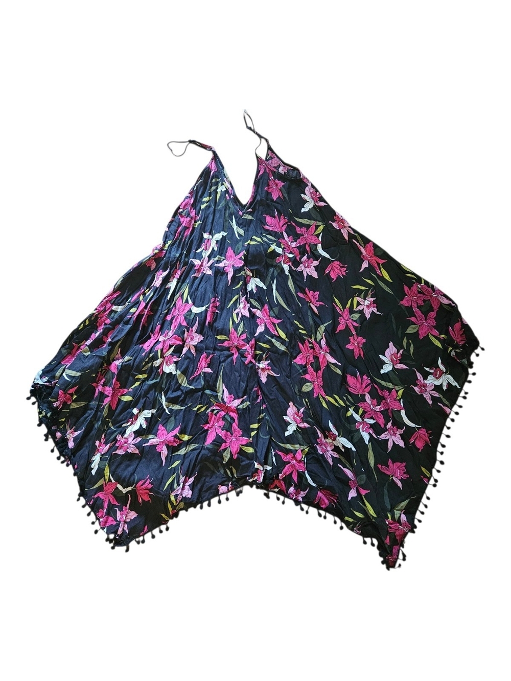 Japna Jone Beachwear Floral Maxi Dress Handkerchief Hem Black Pink Size L - Picture 2 of 8
